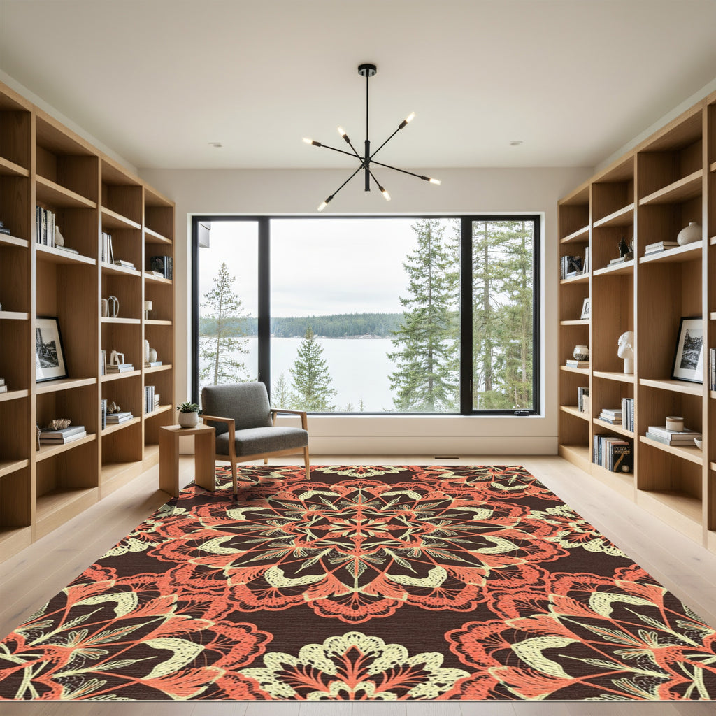 Coral Lace Mandala Radiating Bloom Rug