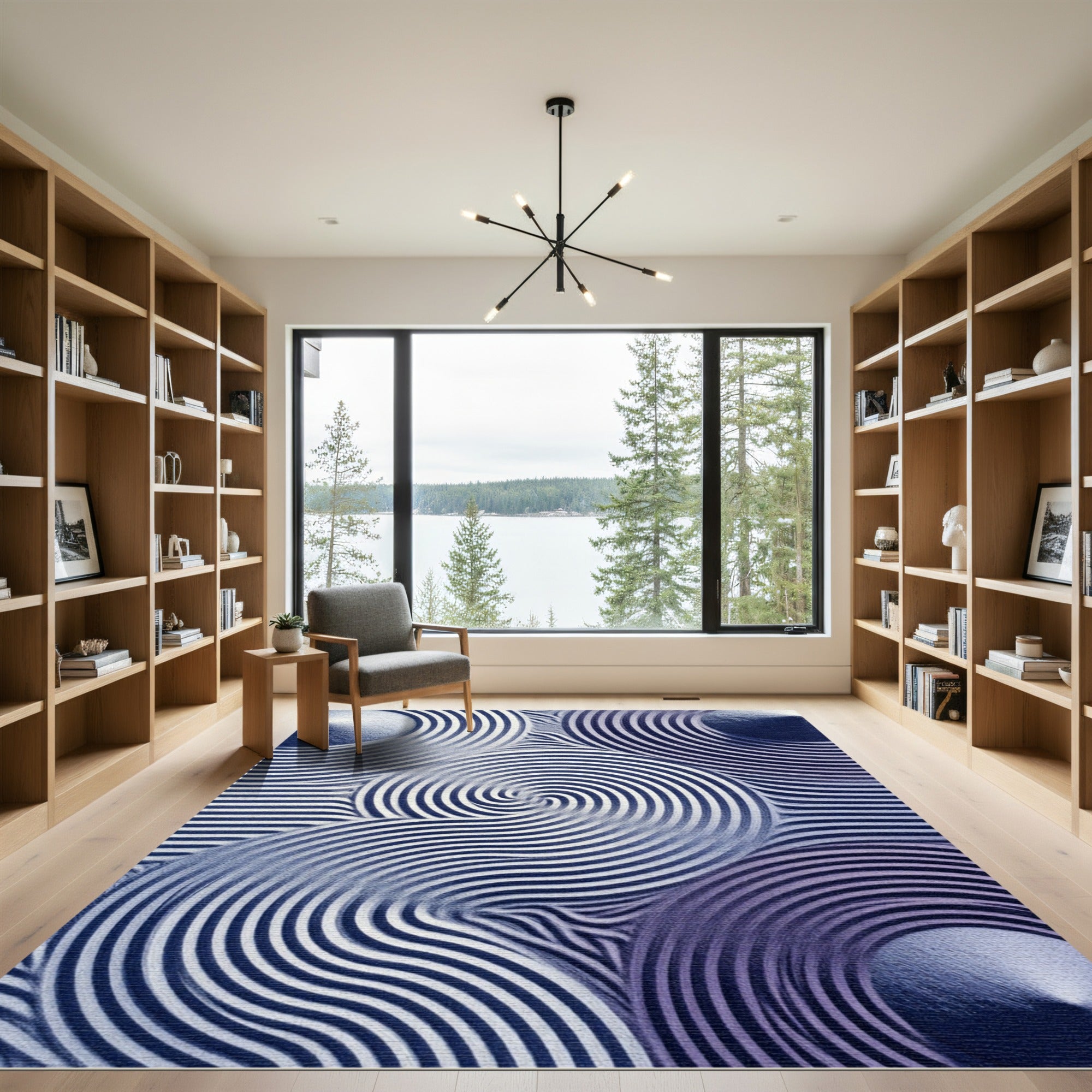 Indigo Swirling Concentric Circles Rug