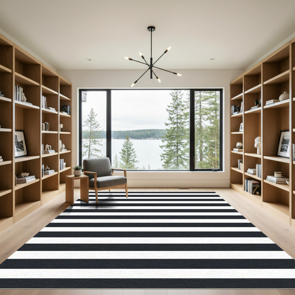 Minimalist Monochrome Horizontal Stripe Area Rug