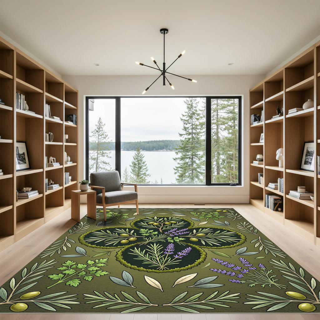 Botanical Olive Herbaceous Medallion Green Rug