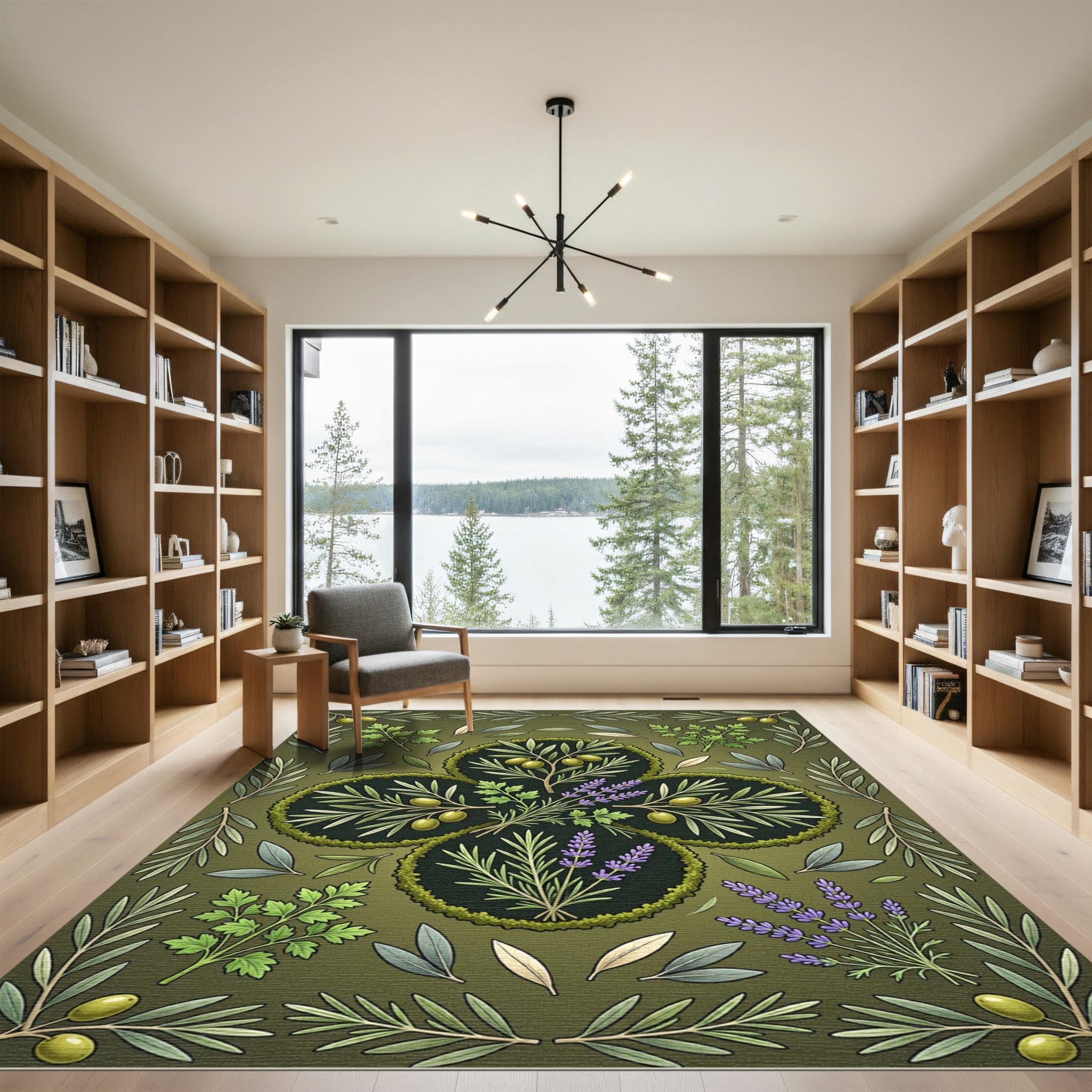 Botanical Olive Herbaceous Medallion Green Rug