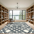 Monochromatic Gray Angular Interwoven Geometric Grid Rug