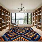 Bold Geometric Diamond Blue Orange Rug