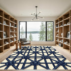 Dark Blue Nautical Knot Grid Rug