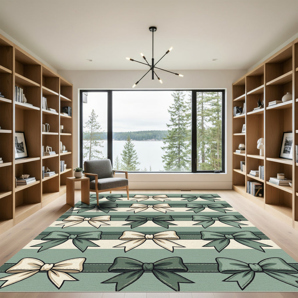 Sage Green and Cream Bow Ribbon Rug