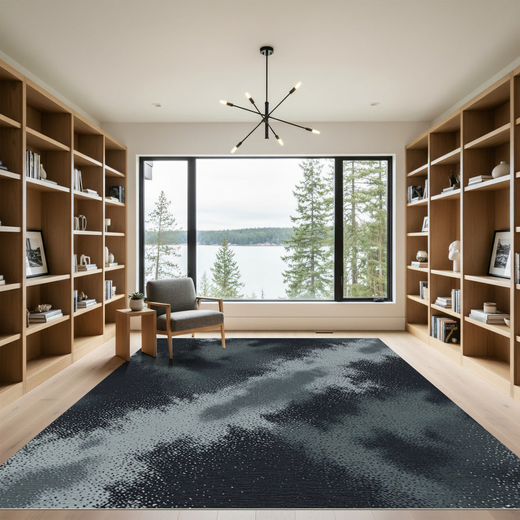 Charcoal Gray Abstract Cloudy Sky Rug