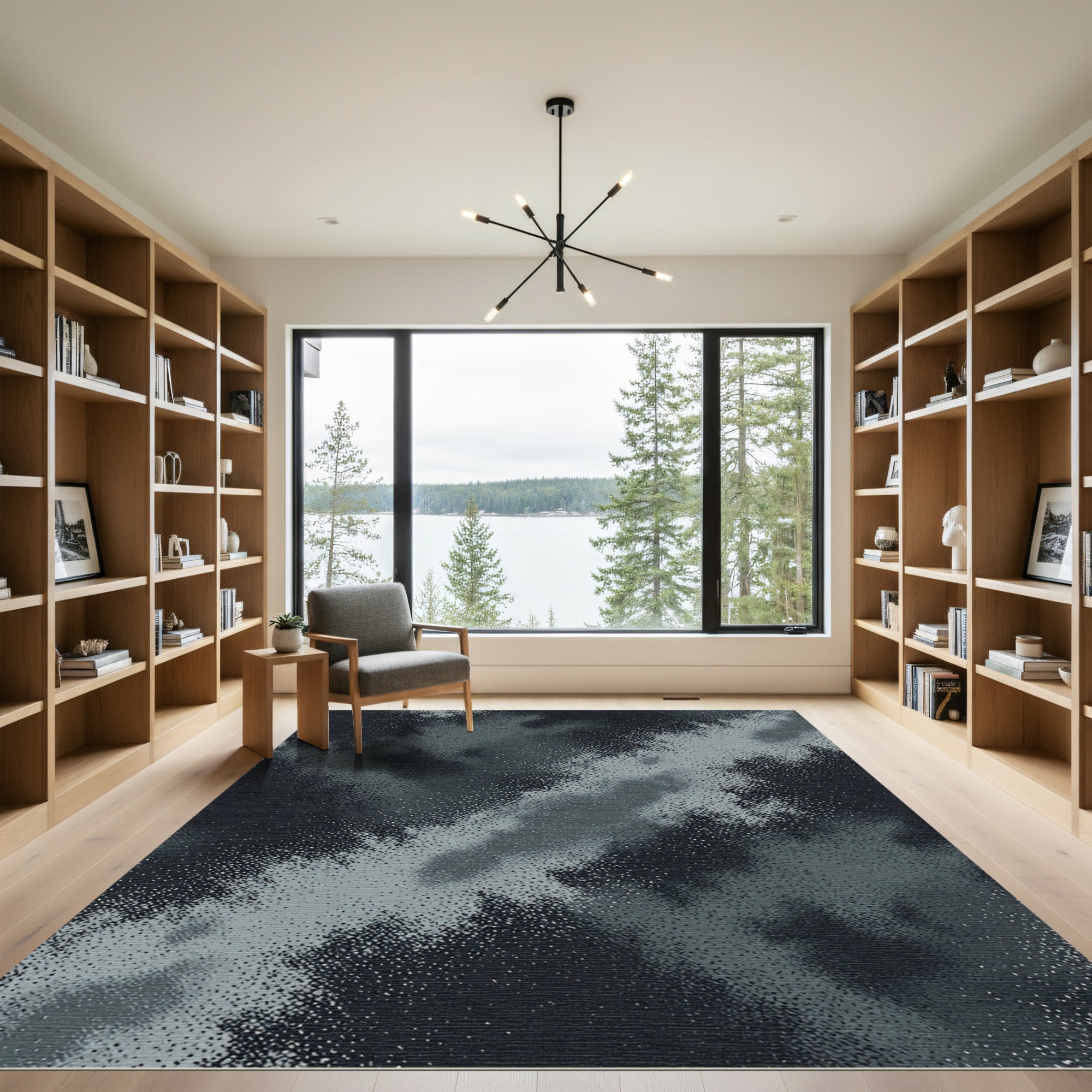 Charcoal Gray Abstract Cloudy Sky Rug