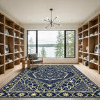 Intricate Navy Blue Celestial Star Mandala Rug