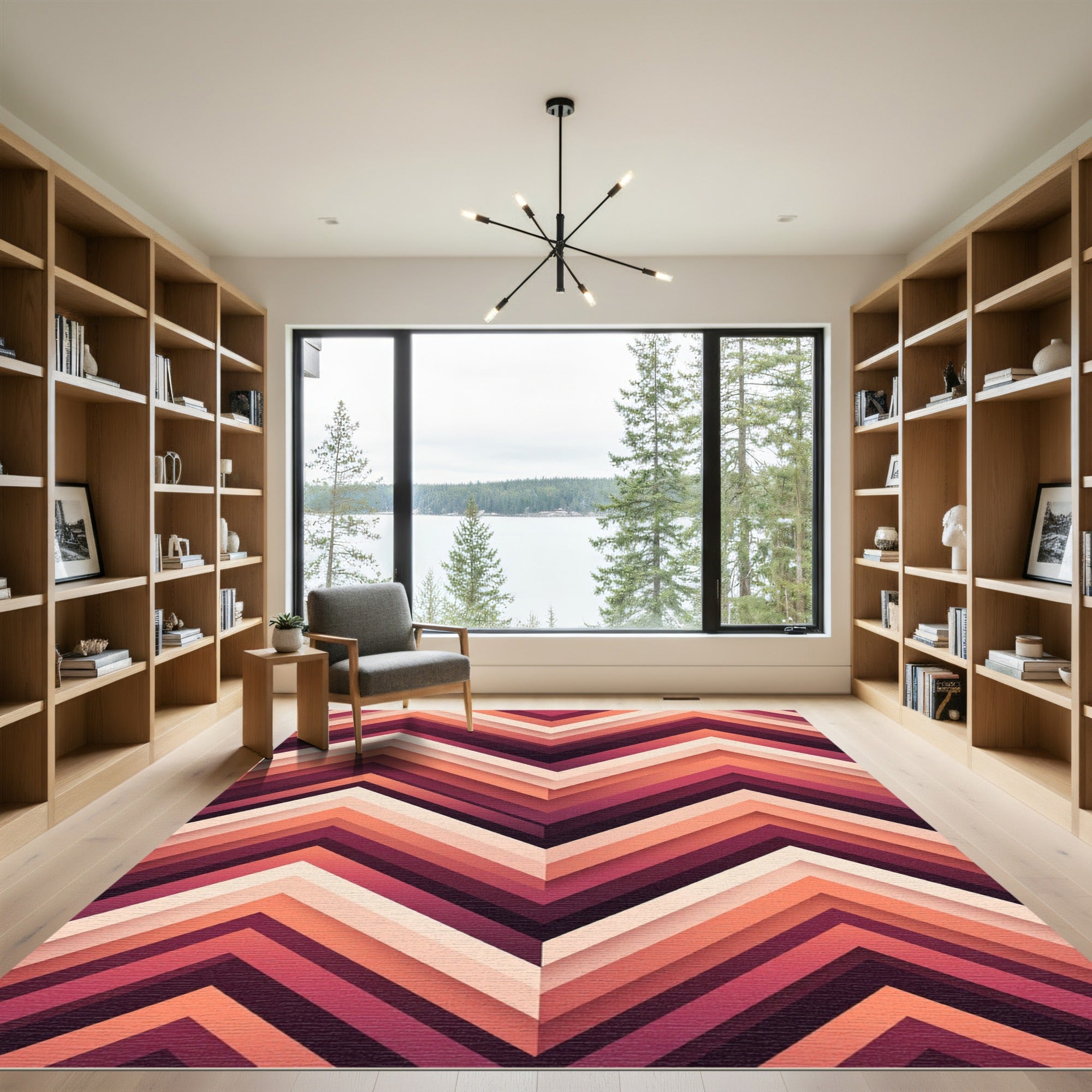 Crimson Peach Chevron Inlay Rug