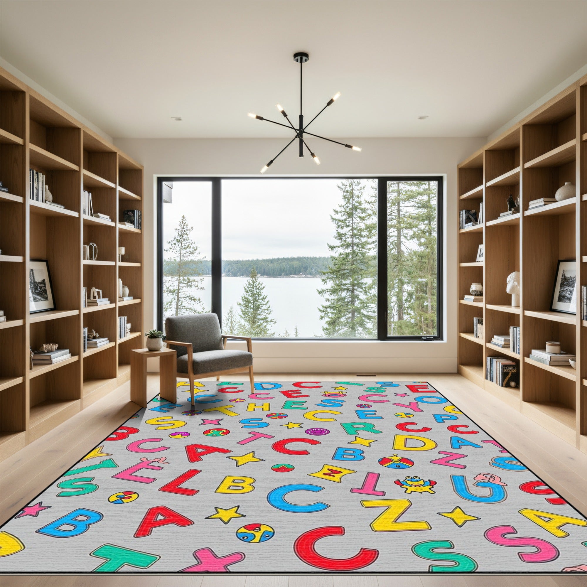 Colorful Alphabet Characters Scattered Composition Rug