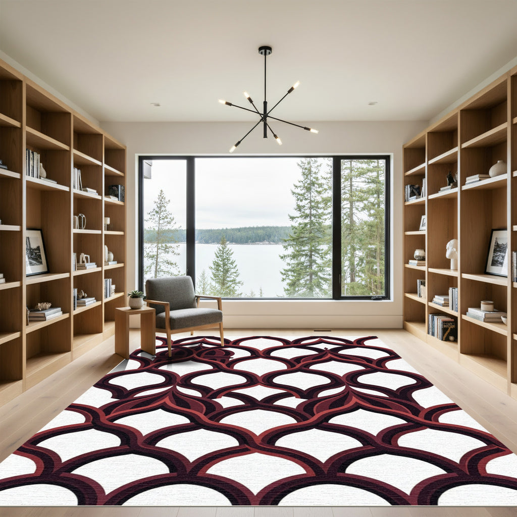 Dark Crimson Ornate Arched Lattice Rug
