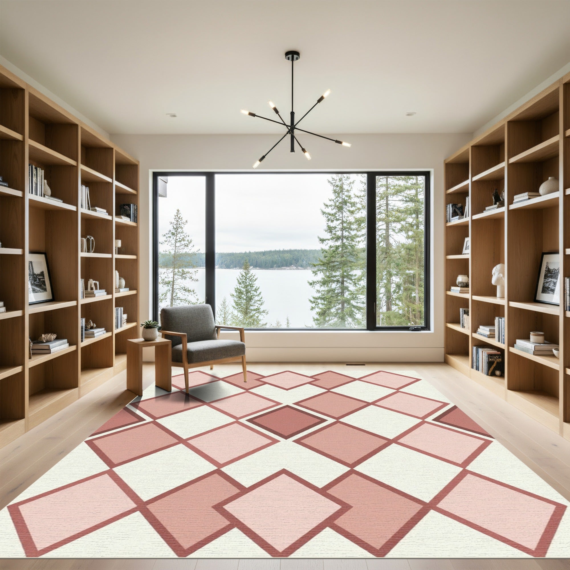 Modern Dusty Rose Geometric Diamond Rug