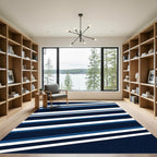 Bold Navy Blue Linear Stripe Rug