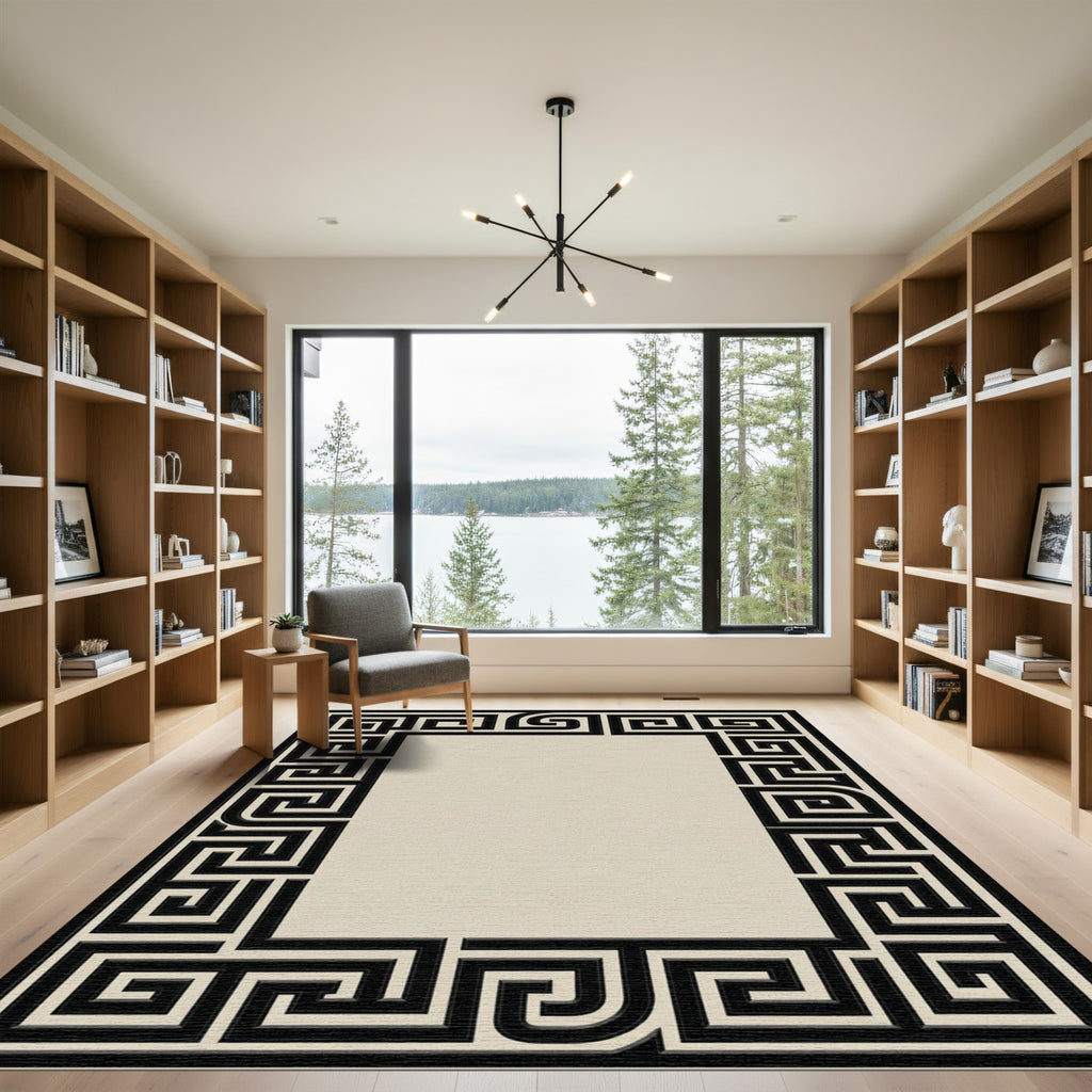 Black White Greek Key Frame Rug