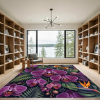 Vibrant Purple Orchid Tropical Floral Rug