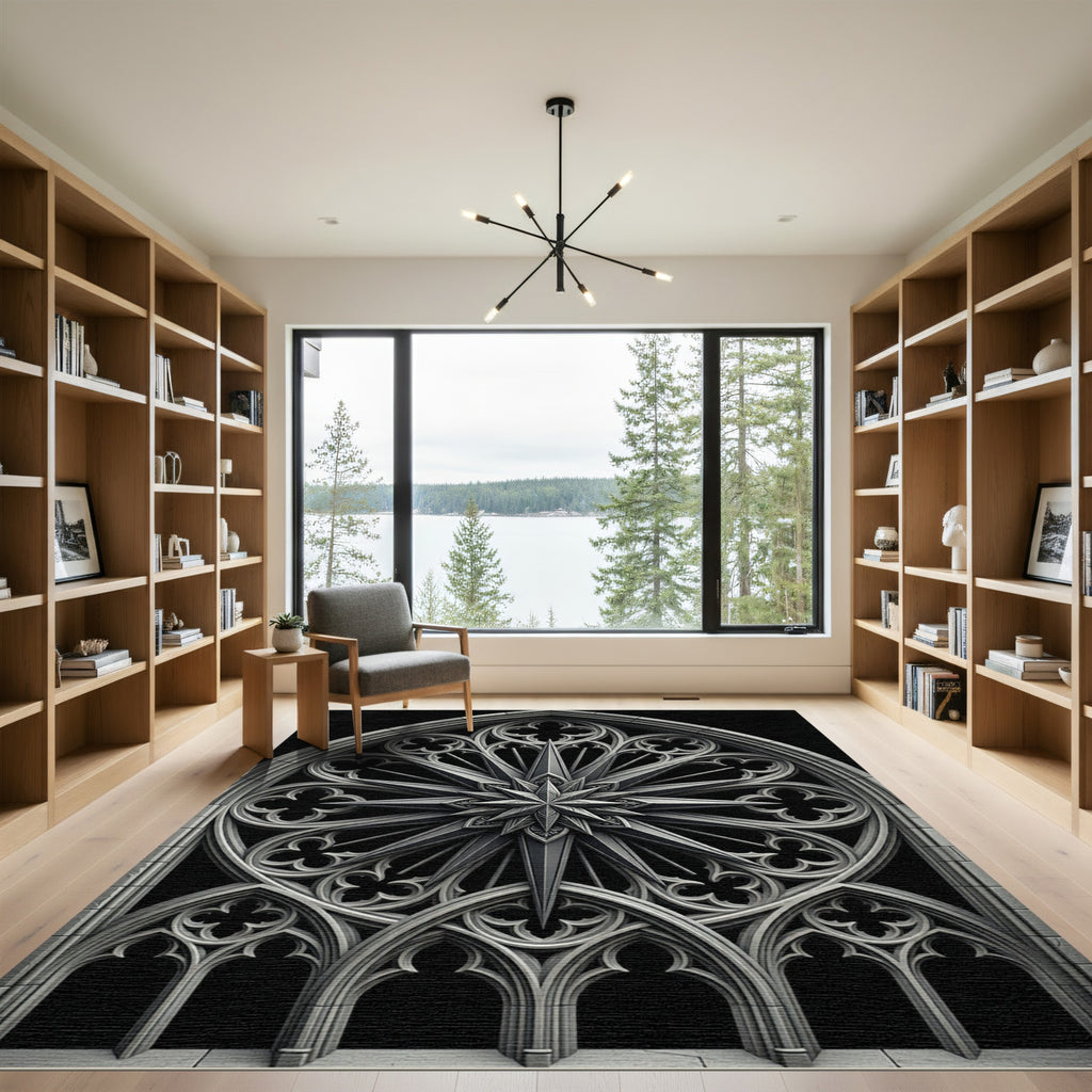Monochromatic Gothic Starburst Window Medallion Rug