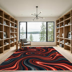 Crimson Black Swirl Fluid Area Rug