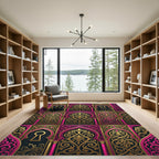 Opulent Gold and Magenta Archway Ornament Rug