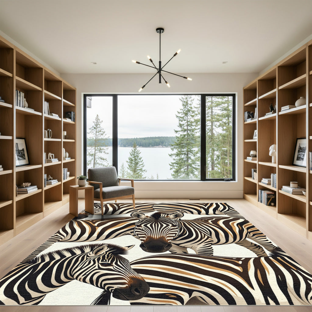 Monochrome Zebra Stripe Animal Illustration Rug