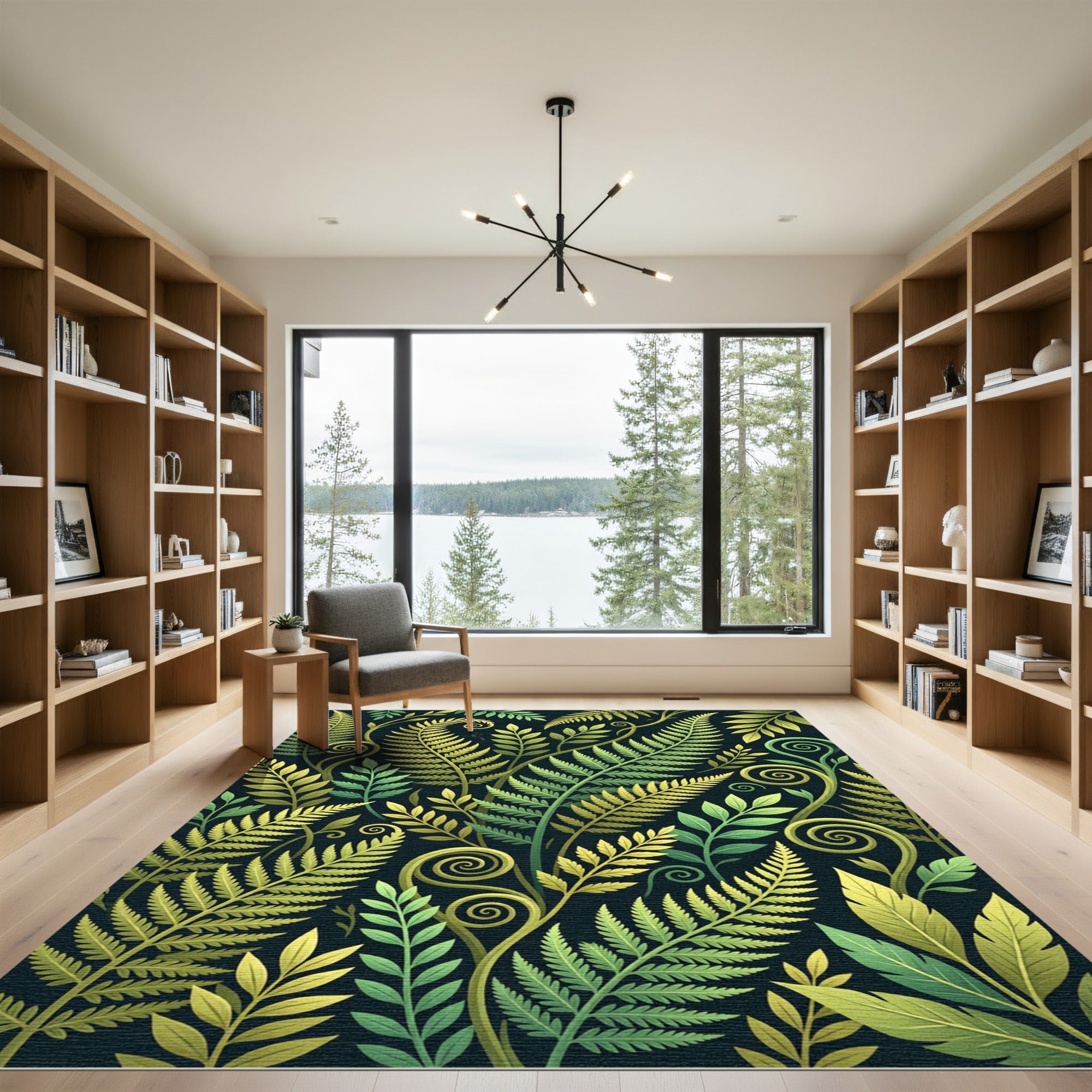 Lush Verdant Fern Foliage Botanical Rug