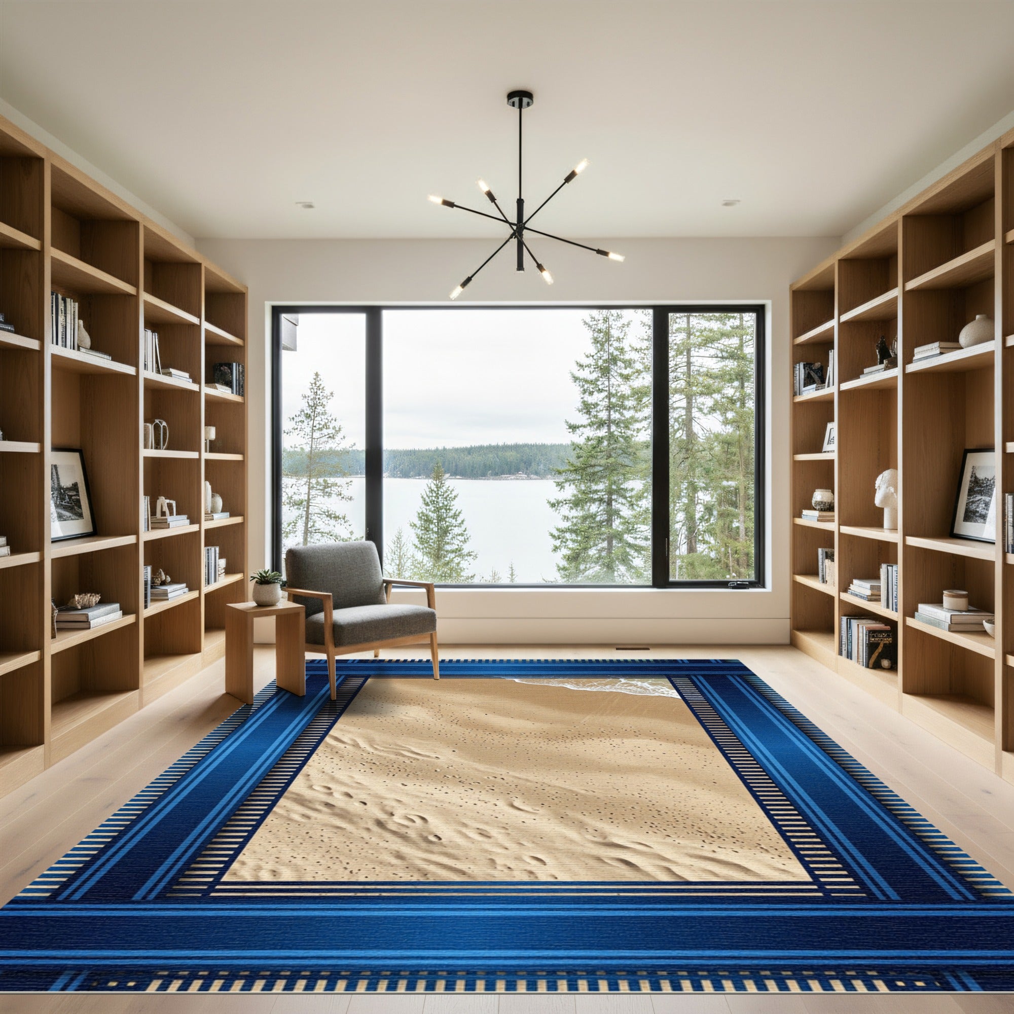 Coastal Blue Framed Sandy Shore Rug