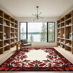 Bold Crimson Leaf Vine Frame Rug