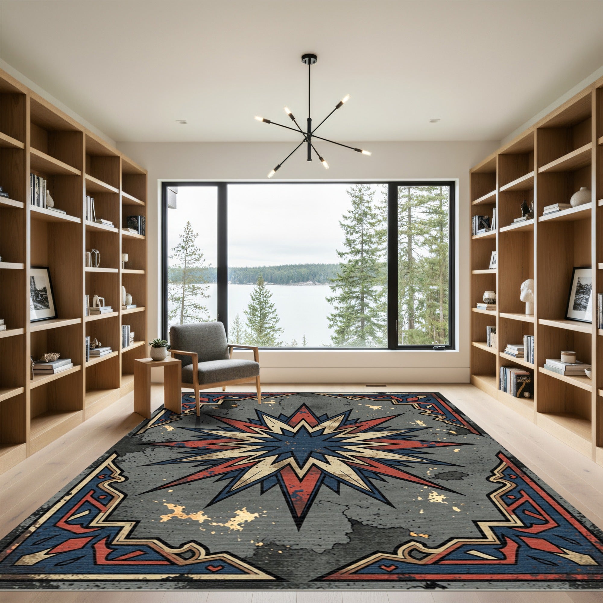 Distressed Midnight Star Geometric Emblem Rug
