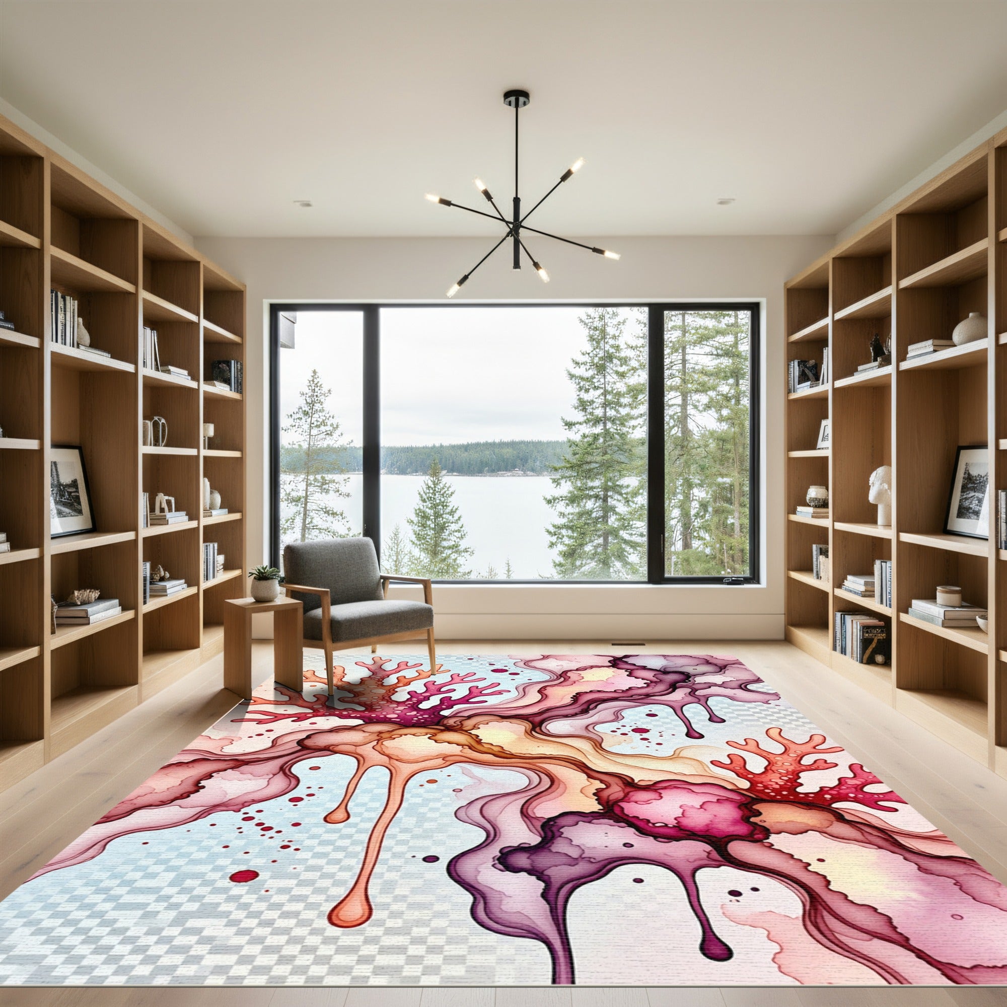 Crimson Coral Ink Flow Rug