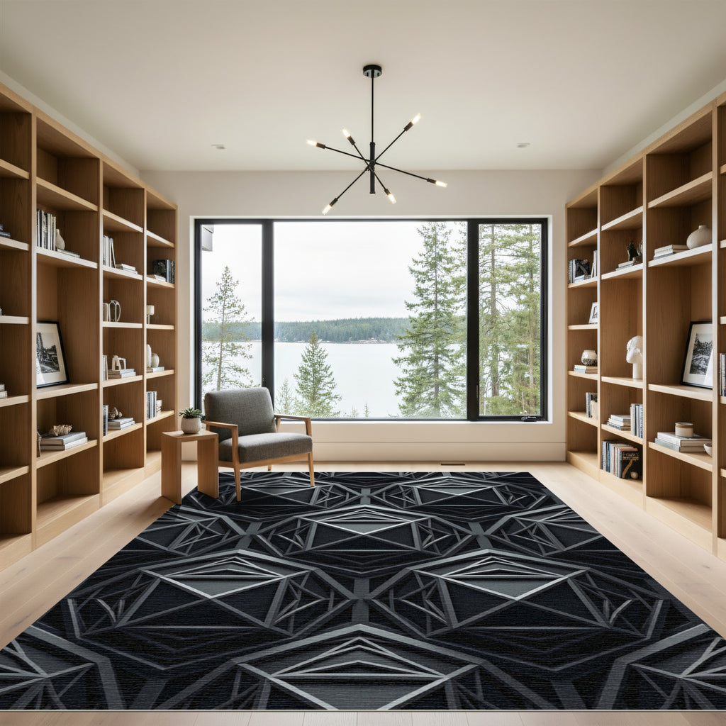 Monochromatic Geometric Structure Overlay Rug