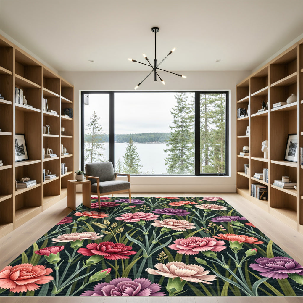 Vibrant Carnation Floral Meadow Rug
