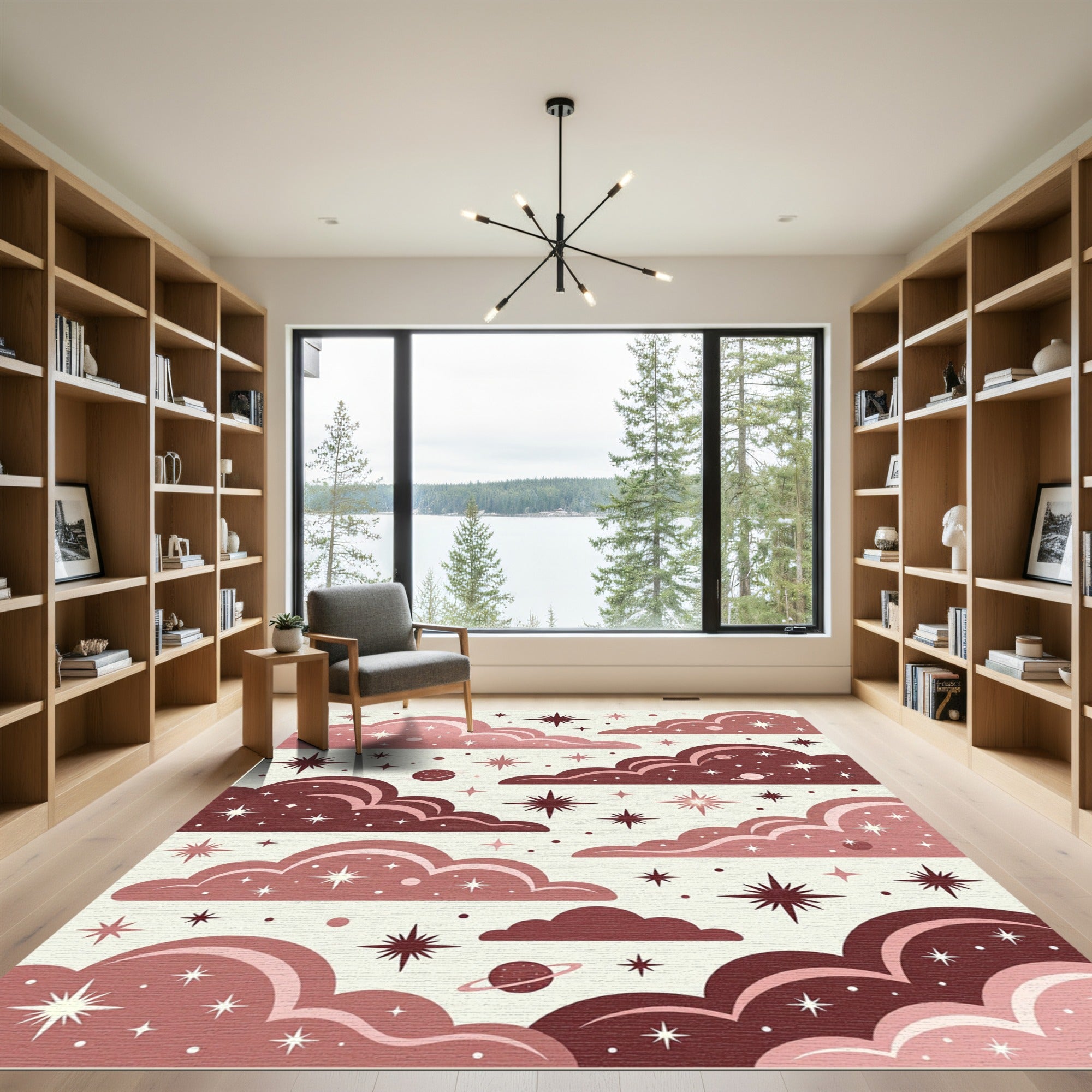 Celestial Dusty Rose Starry Night Rug