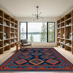 Vibrant Electric Blue Orange Geo Diamond Rug