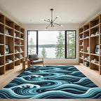 Oceanic Blue Wave Swirl Rug