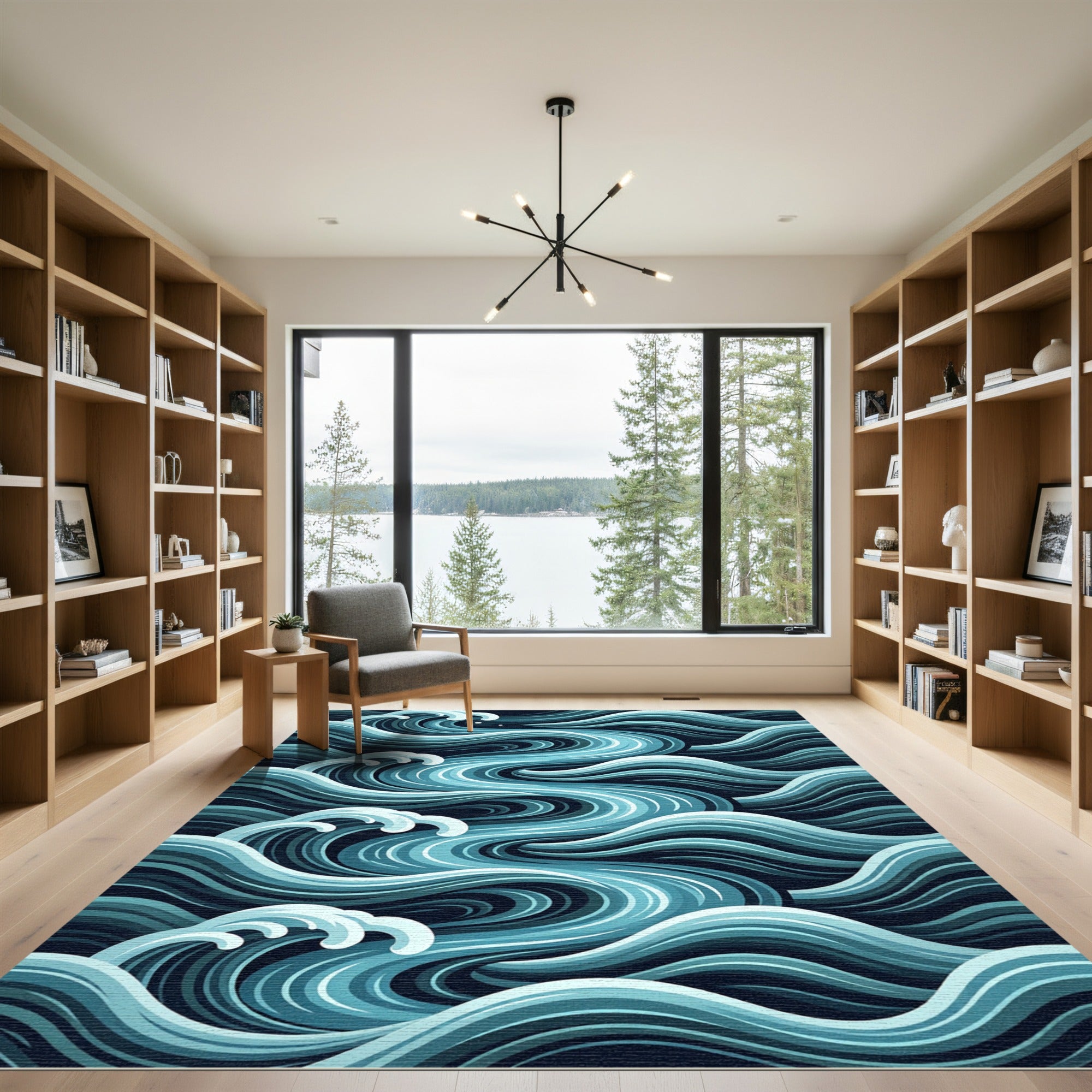 Oceanic Blue Wave Swirl Rug