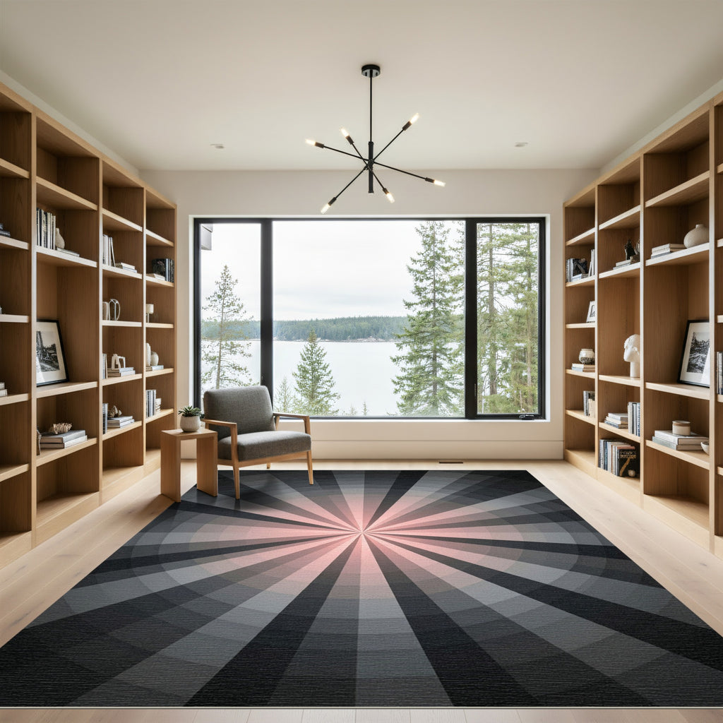 Soft Pink Grayscale Sunburst Rug