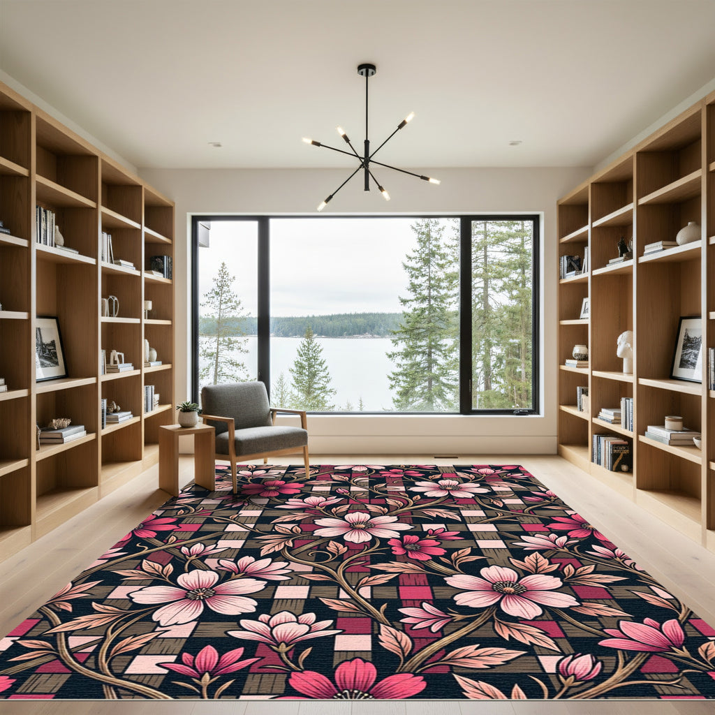 Floral Vine Tartan Pink Rug