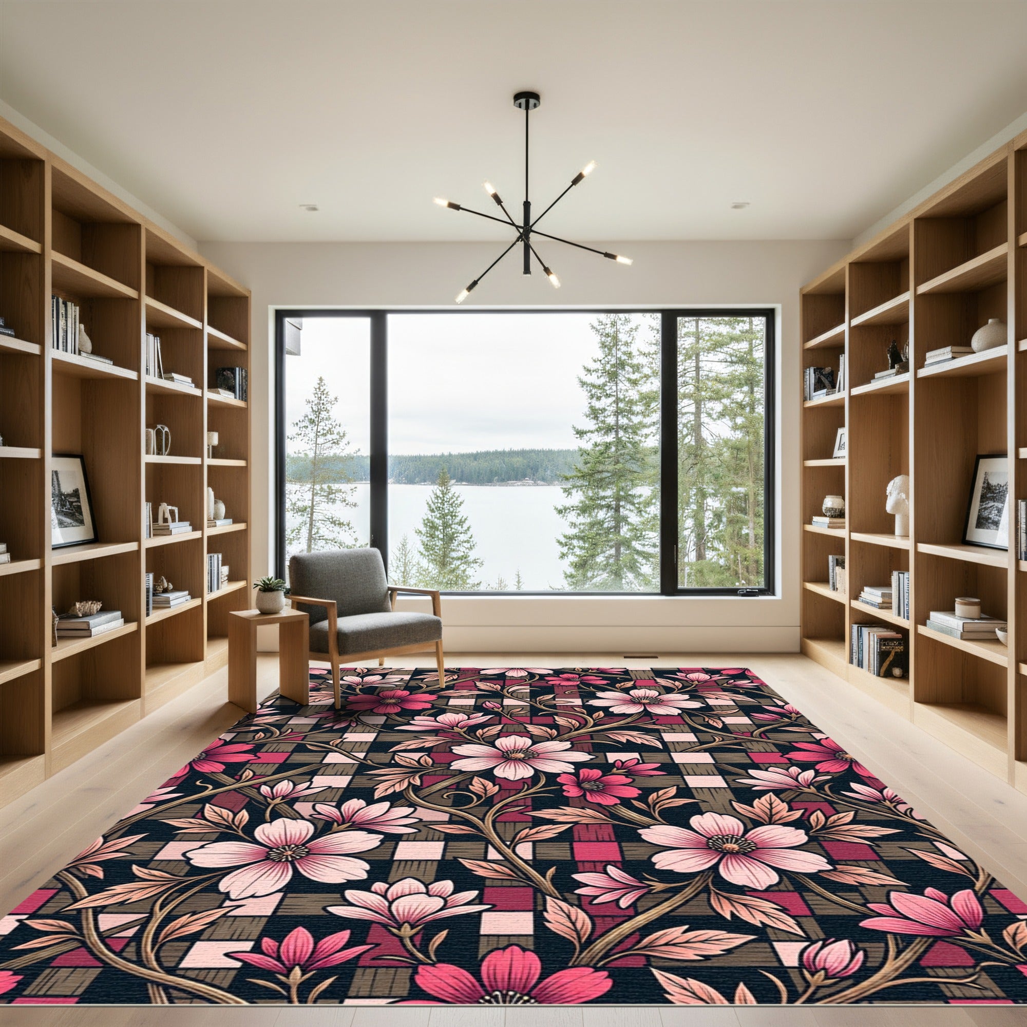 Floral Vine Tartan Pink Rug