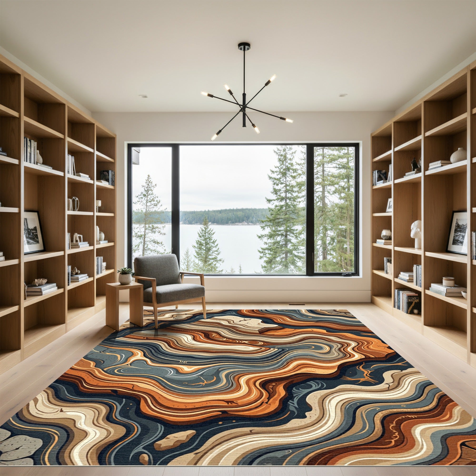 Earthy Stone Swirl Inlay Rug