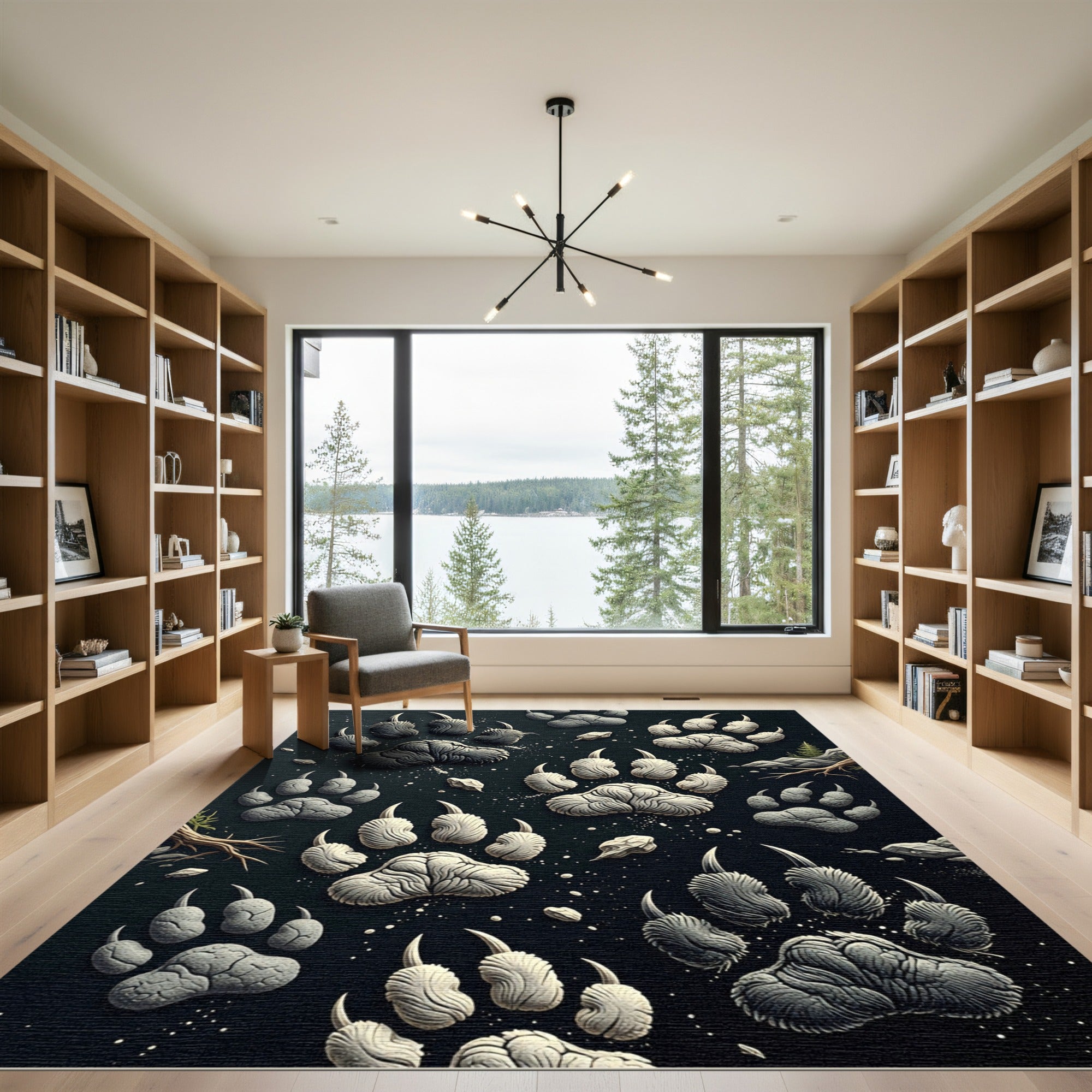 Gray Abstract Paw Impression Rug