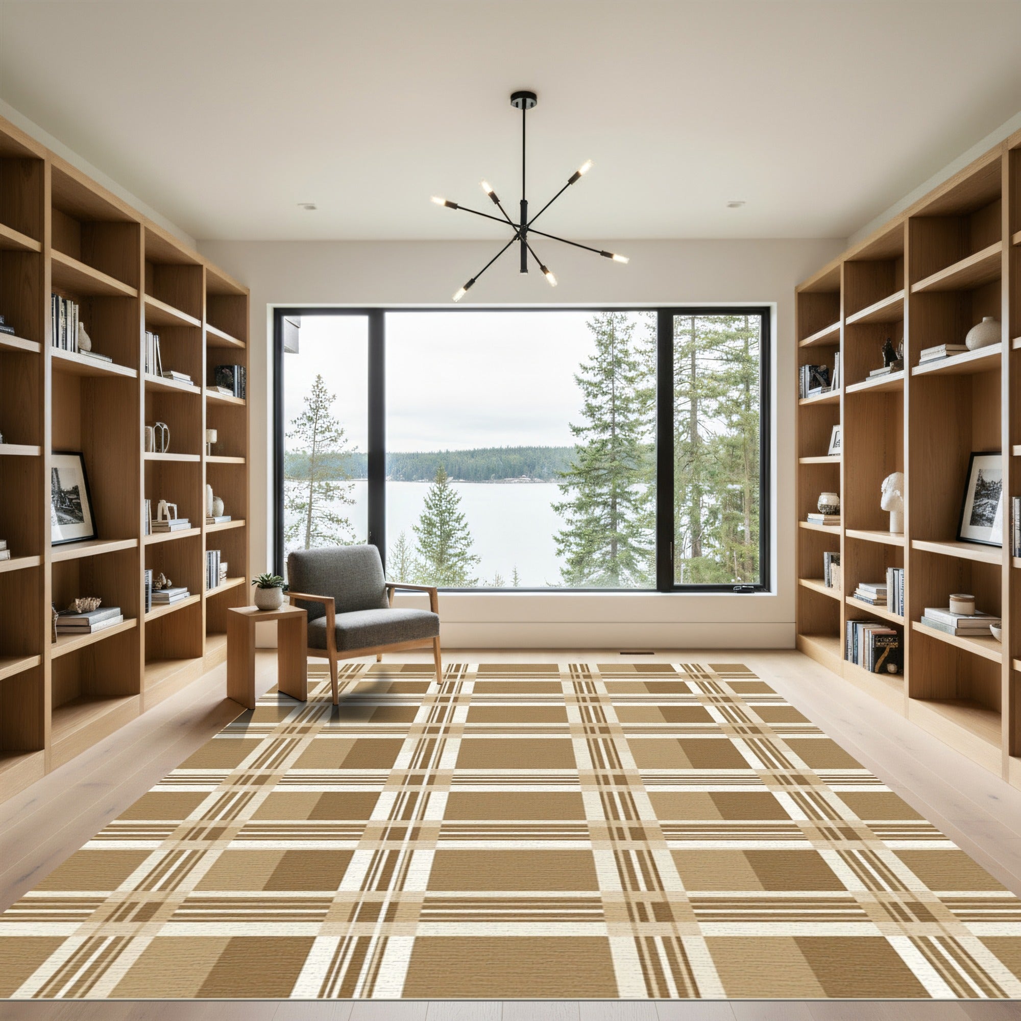 Earthy Brown Tan Plaid Lines Rug