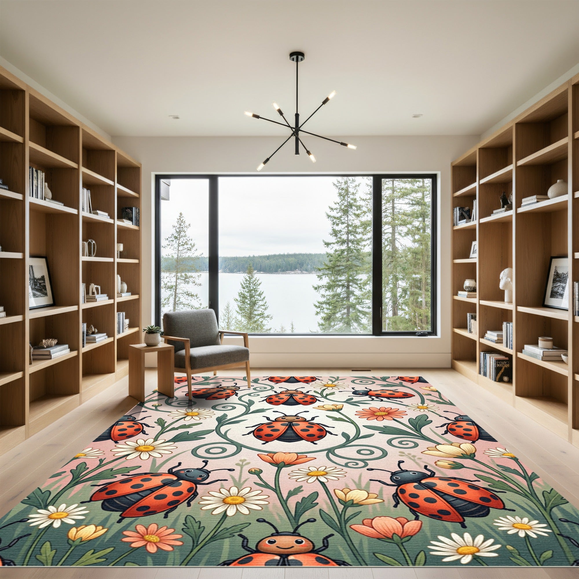 Whimsical Ladybug Garden Illustration Rug