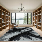 Monochrome Abstract Charcoal Crosshatch Rug