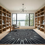 Monochrome Radiant Floral Mandala Art Rug