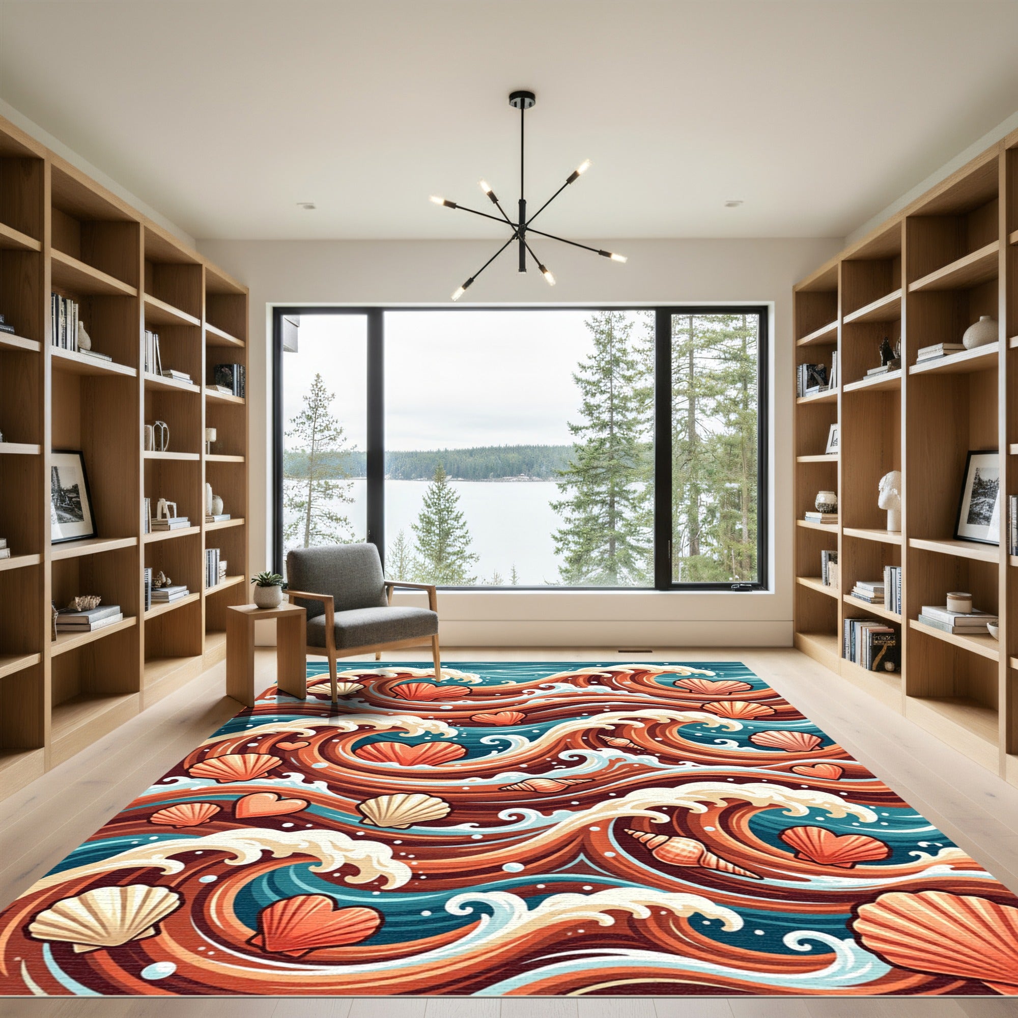 Oceanic Coastal Heart Shells Waves Rug