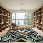 Geometric Sage and Ochre Chevron Foliage Rug