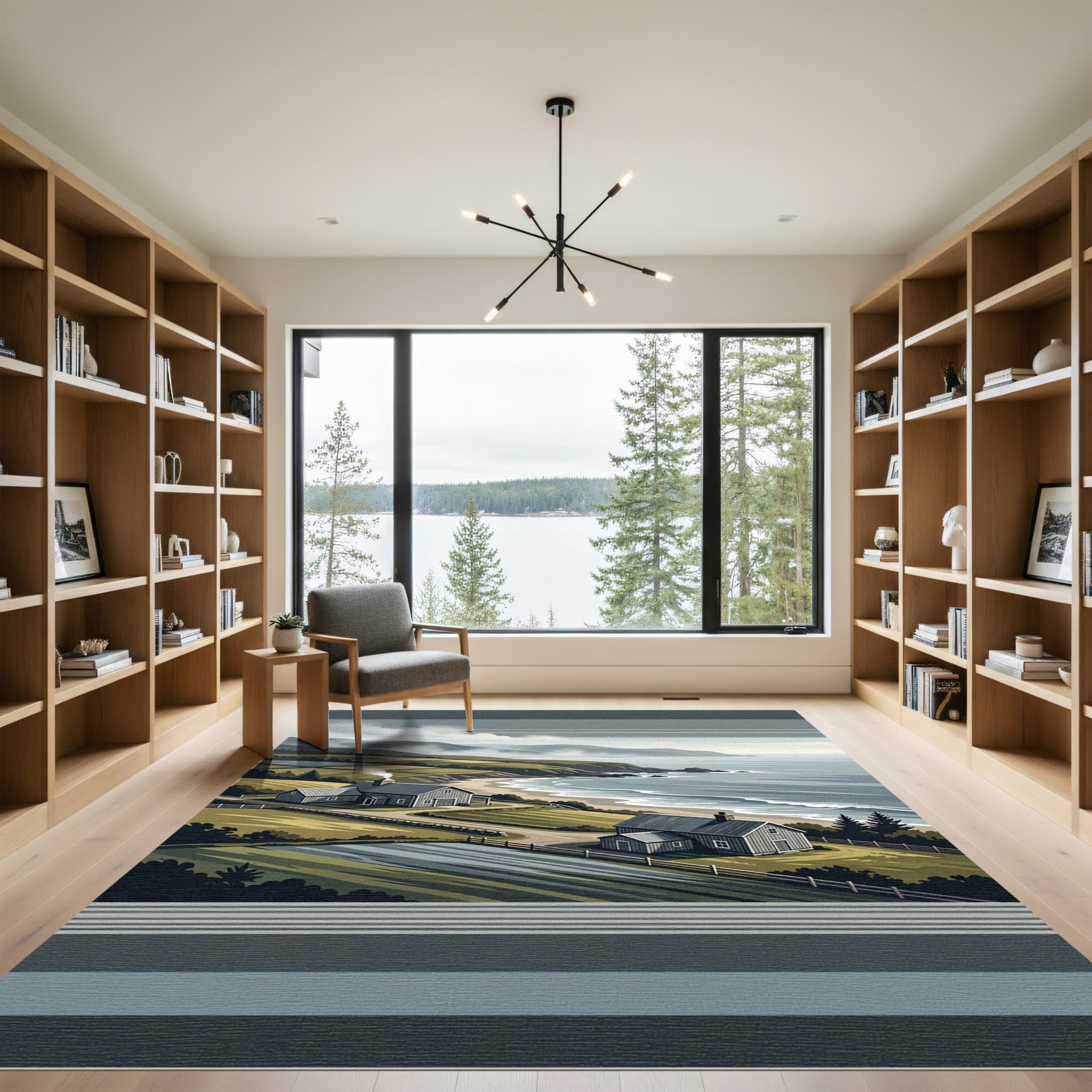 Coastal Farmstead Mountainscape Horizon Scene Rug