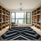 Modern Metallic Silver Geometric Chevron Rug