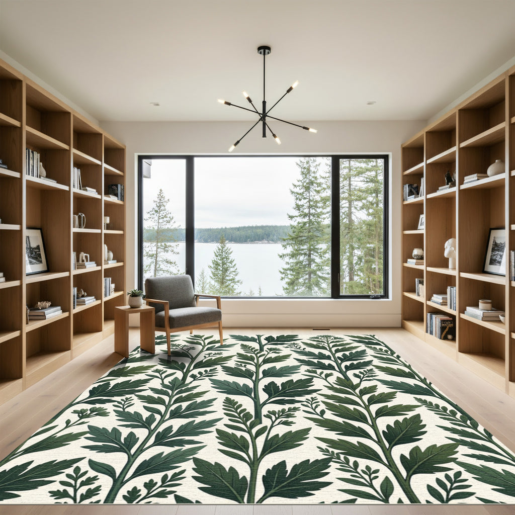 Dark Green Botanical Branch Composition Rug