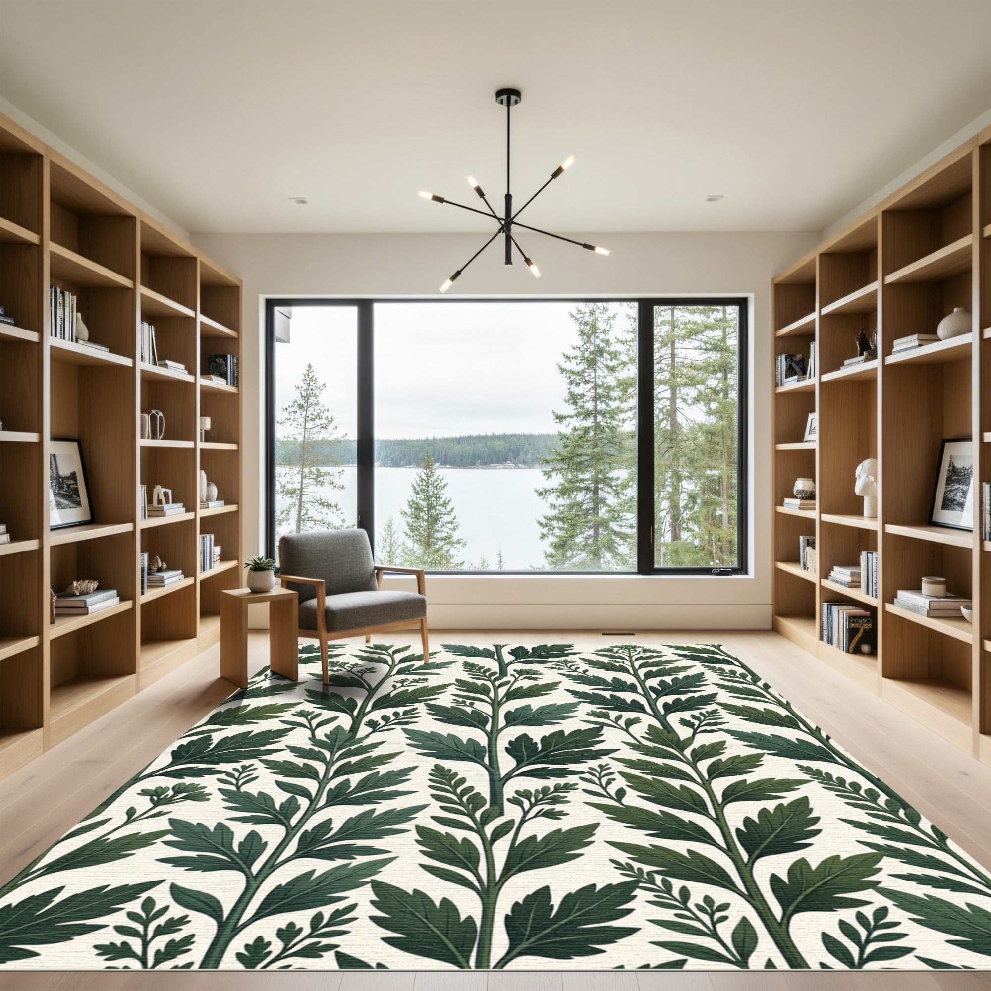 Dark Green Botanical Branch Composition Rug