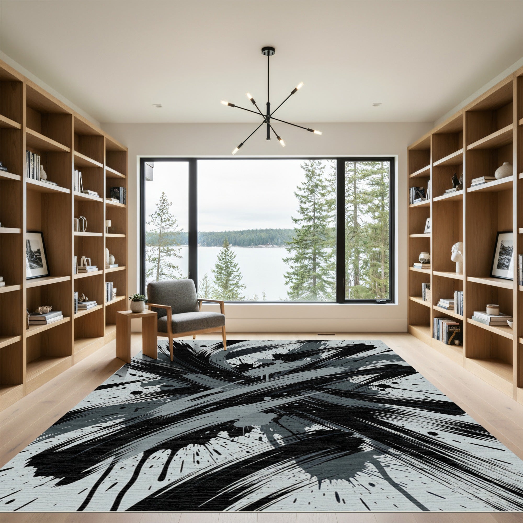 Monochromatic Splatter Brush Stroke Explosion Rug